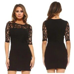 Yelete Chic Black 3/4 Sleeve Dress with Classic Elegance